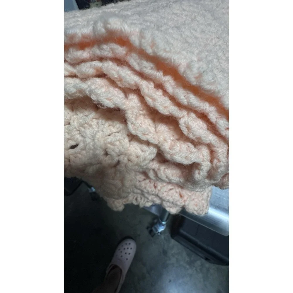 VTG Handmade Peach Crocheted Bedspread Coverlet 72x70 Peach Not Pink